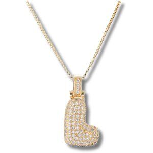 Bubble Letter Initial "L" Pendant w/Chain Necklace